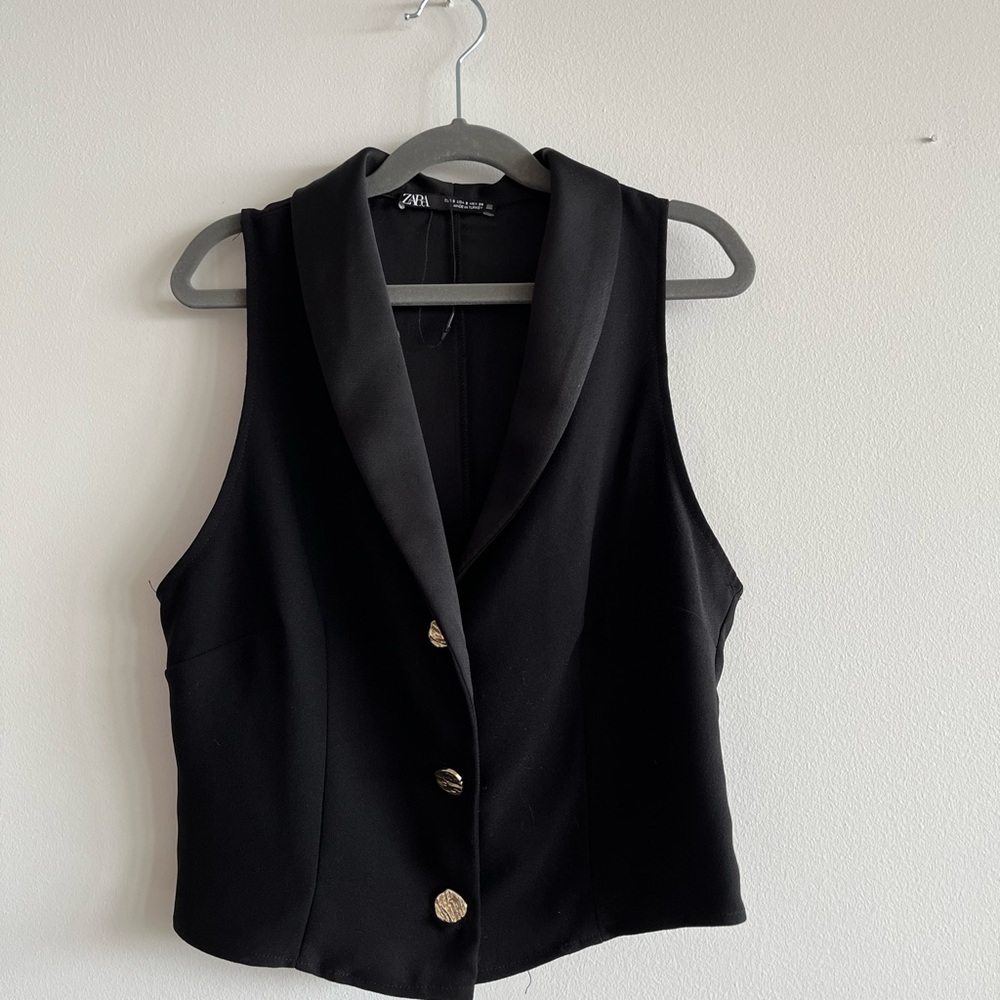 Zara Black Vest with Gold Buttons